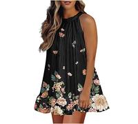 Sommer böhmisches Kleid für Frauen verstellbare Krawatte Sling Rock mit Blumenmuster Plissee Damenkleider Swing Minikleider