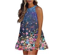 Sommer böhmisches Kleid für Frauen verstellbare Krawatte Sling Rock mit Blumenmuster Plissee Damenkleider Swing Minikleider