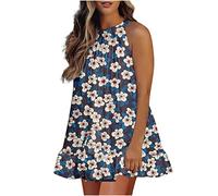 Sommer böhmisches Kleid für Frauen verstellbare Krawatte Sling Rock mit Blumenmuster Plissee Damenkleider Swing Minikleider