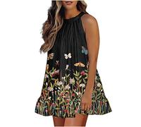 Sommer böhmisches Kleid für Frauen verstellbare Krawatte Sling Rock mit Blumenmuster Plissee Damenkleider Swing Minikleider