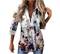 Sommer Business T-Shirts für Frauen V-Ausschnitt Revers Langarmshirts Tie Dye Farbverlauf Bedruckte Knopfbluse Casual Girl Tee