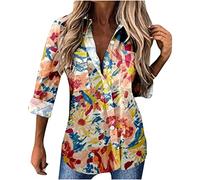 Sommer Business T-Shirts für Frauen V-Ausschnitt Revers Langarmshirts Tie Dye Farbverlauf Bedruckte Knopfbluse Casual Girl Tee