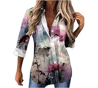 Sommer Business T-Shirts für Frauen V-Ausschnitt Revers Langarmshirts Tie Dye Farbverlauf Bedruckte Knopfbluse Casual Girl Tee