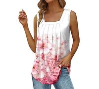 Sommer-Camisole-Oberteile Für Damen, Rosa Blumenmuster, Ärmellos, Quadratischer Kragen, Basic-Streetwear-Sling-Top, Modisch, Schulterfrei, Breite Schultergurte, Bequeme, Leichte Camisole-Shirts,