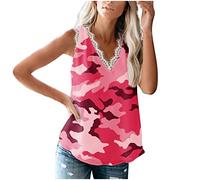 Sommer Casual Weste T-Shirts für Frauen Ärmellose Spitze Spleißen Mädchen T-Shirt Camouflage Bedruckte Tanktops V-Ausschnitt Bluse