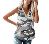 Sommer Casual Weste T-Shirts für Frauen Ärmellose Spitze Spleißen Mädchen T-Shirt Camouflage Bedruckte Tanktops V-Ausschnitt Bluse
