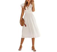 Sommer Casual Women's Solid Colour V-Ausschnitt Taille Frische SüßE Bequeme Freizeitkleider Frauen