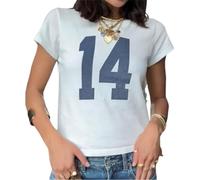 Sommer Crop Top Nummer 14 Fitted Tee Jersey Kurzarm Y2k Shirt Graphic Baby Tee Damen