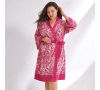 Sommer Damen Große Größen Roter Paisley Muster Baumwolle Morgenmantel zum Binden Nachthemd Damen Bademantel Baumwolle Pyjama Grafik