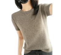Sommer Damen Kaschmir Pullover O-Ausschnitt Kurzarm Strickpullover Damen Solid Casual Sweater, 1, L