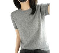 Sommer Damen Kaschmir Pullover O-Ausschnitt Kurzarm Strickpullover Damen Solid Casual Sweater, gray9, L