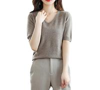 Sommer Damen Kaschmirpullover Kurzarm Pullover Mit V-Ausschnitt Lässiger Solider Kurzarmpullover Frühling Elegant khaki9 M