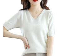 Sommer Damen Kaschmirpullover Kurzarm Pullover Mit V-Ausschnitt Lässiger Solider Kurzarmpullover Frühling White L