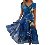 Sommer Damen Kleid Casual Fashion Bedrucktes Patchwork Damen V-Ausschnitt GroßEr Saum Kleid