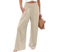 Sommer Damen Locker Weitem Bein Hose Gesmoktes Elastischer Bund Sommerhose Blickdicht Atmungsaktiv Kühlende Jogginghose Bauchkontrolle Hochbund Laufhosen Elegant Bootleg Sporthose