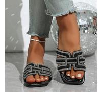 Sommer Damen Luxus Inspiration Nieten Kette Ausschnitt Offene Zehe Minimalistischer Stil Braun Kristall Palme Olive Farbe Slides - Große Größen Komfor