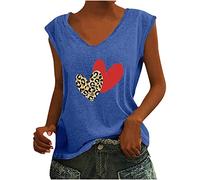 Sommer Damen Oberteile Tank Tops Trendige Elegante Leoparden Herz Muster Tshirt V-Ausschnitt Ärmellos Sommershirt All-Match Bluse Shirt Lose Pulli Daily Shirts Geschenk für Frauen Strandtunika