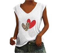 Sommer Damen Oberteile Tank Tops Trendige Elegante Leoparden Herz Muster Tshirt V-Ausschnitt Ärmellos Sommershirt All-Match Bluse Shirt Lose Pulli Daily Shirts Geschenk für Frauen Strandtunika
