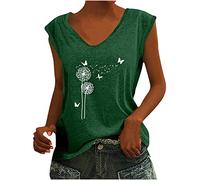 Sommer Damen Trendige Oberteile Tank Tops Modisches Löwenzahn Muster Tshirt Ärmellos Tanktops mit V-Ausschnitt All-Match Tunika Bluse Locker Shirtbluse Tägliches T-Shirts für Frauen Beachwear