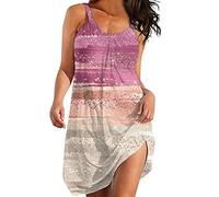 Sommer europäische und amerikanische Frauen Bedruckte Imitat-Baumwolle Schulterfreies Sling-Kleid lässig am Meer A Linie Kleid (XXL,c-Rosa)