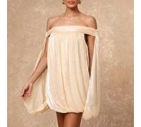 Sommer Frühling elegantes lässiges Ausgehen Strandparty Hochzeit Geburtstag Urlaub locker einfarbig Off-Shoulder Blasenrock Damen Minikleid, Frühling
