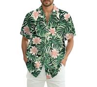Sommer Hemd Herren Button Down Mit Brusttasche Fischerhemd Hemden Kurzarm Revers Sommerhemd Strandhemd Fashion Casual Kurzarmhemd Bowling Shirt Atmungsaktiv Leicht Arbeitshemd（4-Dark Green，M）