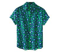 Sommer Hemd Herren Kurzarm, Hawaii Hemd Männer Hawaiihemd Mit Leopard Bedruckt Sommerhemd Leicht Kurzarmhemd 90er Jahre Strand Disco Sommer Festival Outfit Lustig Hemden Button-Down Trachtenhemd