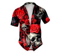 Sommer Hemd Herren Kurzarm, Kurzarmhemd Herren mit Totenkopf-Aufdruck, Button Down Hemden Große Größe Leichtes Sommerhemdn Casual Herrenhemd Bequeme Freizeithemd Urlaub Strandhemd für Männer Halloween