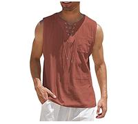 Sommer Hemden für Herren Ärmellos Leinen Mittelalter Hemd Herren Leichte Dünner Stoff Sommerhemd Männer mit Brusttaschen Strandhemd Herren Sport Freizeith Hawaiihemd Männer mit Druck