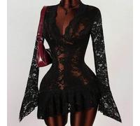 Sommer Hippie Stil transparentes tief ausgeschnittenes Mini-Kleid für Frauen