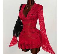 Sommer Hippie Stil transparentes tief ausgeschnittenes Mini-Kleid für Frauen