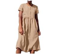 Sommer Kleider Damen Leicht Leinenkleider Loose Musselin Kleid Leinen Strandkleid Elegant Einfarbig Hemdkleid Mit Knöpfen Partykleid Lässiges Dress Boho A-Linie Kleid Urlaub Strand Freizeitkleid