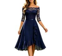 Sommer Kleider Für Damen, Elegantes Midikleid mit Spitzenbesatz an den Schultern und Chiffon-Überwurf für Festliche Anlässe