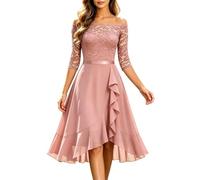 Sommer Kleider Für Damen, Elegantes Midikleid mit Spitzenbesatz an den Schultern und Chiffon-Überwurf für Festliche Anlässe