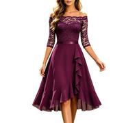 Sommer Kleider Für Damen, Elegantes Midikleid mit Spitzenbesatz an den Schultern und Chiffon-Überwurf für Festliche Anlässe