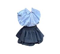Sommer-Kleinkind-Mädchen-Baumwoll-Einreiher-Oberteil mit Pod-Ärmeln und Culotte-Anzug, weiche und Bequeme Alltagskleidungs-Outfits Mini Maus Kleid (new4-A, 6-7 Years)