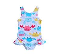 Sommer Kleinkind Mädchen Rüschen Cartoon Drucke 1 Stück Strand Badeanzug Bikini (White, 6-12 Months)