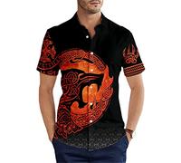 Sommer-Kurzarm-Shirt, Wikinger, Tattoo, Rabe, 3D-gedrucktes Hawaii-Hemd, Harajuku, Freizeithemd, Hawaiihemd 19, 3XL