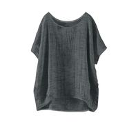 Sommer locker Oversized Leinenbluse Kurzarm Vintage Leichte Bluse Basic Rundhals Damen T-Shirt Lässiges Bequemes Modisch Licht Hemdbluse Lässiges Atmungsaktive Elegante Blusenshirt