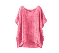 Sommer locker Oversized Leinenbluse Kurzarm Vintage Leichte Bluse Basic Rundhals Damen T-Shirt Lässiges Bequemes Modisch Licht Hemdbluse Atmungsaktive Elegante Blusenshirt