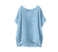 Sommer locker Oversized Leinenbluse Kurzarm Vintage Leichte Bluse Basic Rundhals Damen T-Shirt Lässiges Bequemes Modisch Licht Hemdbluse Lässiges Atmungsaktive Elegante Blusenshirt