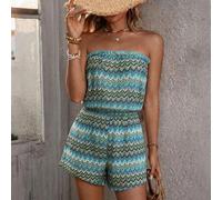 Sommer Neu Elegant Minimalistisch Lässig Boho Landhausstil Damen Mehrfarbig Gestrickter Strukturstoff Strand Urlaub Rüschen Bandeau Jumpsuit Cover-Up,