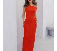 Sommer Neu Elegantes Party- und Tageskleided mit schräger Schulterpartie, einschultriges, Off-Shoulder, vorne gerafftes, schlankes, langes Rock mit we