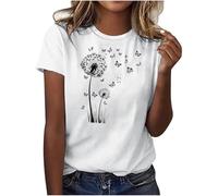 Sommer Oberteile Damen Elegant Leicht Tunika Shirts Lässiges Baggy Bluse Tops Rundhals Basic Kurzarm Longshirt Bequemes Baumwolle Sportshirt Feder Druck Sommershirts für Frauen Longbluse