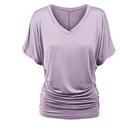 Sommer Oberteile Damen Elegant - T Shirt Damen V Ausschnitt Fledermausärmel Falten Saum Tunika Große Größen Einfarbige Bluse Lose Casual Party Oberteil Stilvolle Tops T-Shirts & Blusen für Frauen