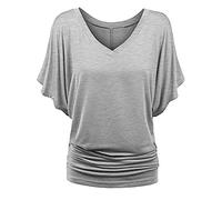 Sommer Oberteile Damen Elegant - T Shirt V Ausschnitt Fledermausärmel Falten Saum Tunika Große Größen Einfarbige Bluse Locker Lässig Party Oberteil Stilvolle Tops T-Shirts Blusen & Tuniken für Damen