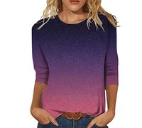 Sommer Oberteile Damen Kurzarm - T Shirt Damen 3/4 arm Tunika Große Größen Bluse mit Vintage Schmetterling Drucken Tops Rundhals Casual Lose Tee Stylisches T-Shirts für Teenager Mädchen Frauen