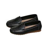 Sommer Orthopädische Schuhe Damen Elegant Loafer Slip on Sneaker Atmungsaktive Breite Weiche Turnschuhe Leder Flache Ballerina Lässig Bequeme Running Shoes Women Barfußschuhe (Black, 39)