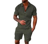 Sommer Outfits Herren Kleidung Outfit Men Sport Anzug Business Leinen Poloshirt 2 Teiler Klamotten Kurze Hose Und T-Shirt Set Zweiteiler Hausanzug Baumwolle Jumpsuit Hosen Activewear Für Casual 3XL