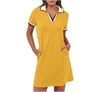 Sommer Polokleid Damen Kurzarm Freizeitkleid Knielang Sportkleid Sport Sommerkleid Golf Kleid Einfarbig Tenniskleid Freizeit Revers Minikleid Kurze Tennis Kleid mit Taschen Dresses für Damen